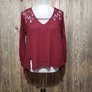 Altar'd State S Top Blouse Burgundy Maroon Lace Boho Whimsigoth Cottage Witchy